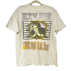 Vintage Elton John Live 1992 US Tour‎ Shirt Hanes-T Large Off-White 90s Band Tee